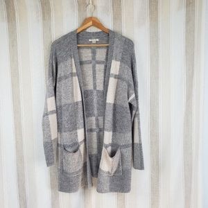 American Eagle Oversized Longline Cardigan Sweater Gray White Size Medium